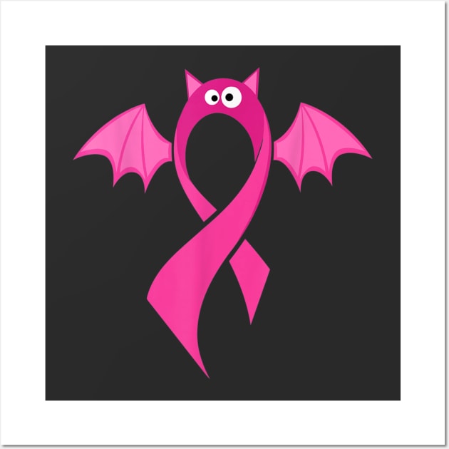 Vintage Cancer Halloween Bat Funny Bats Halloween Breast Cancer Wall Art by designathome